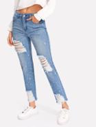 Shein Rhinestone Detail Distressed Jeans