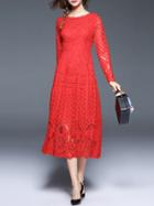 Shein Red Embroidered A-line Lace Dress