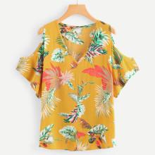 Shein V Neckline Open Shoulder Florals Top