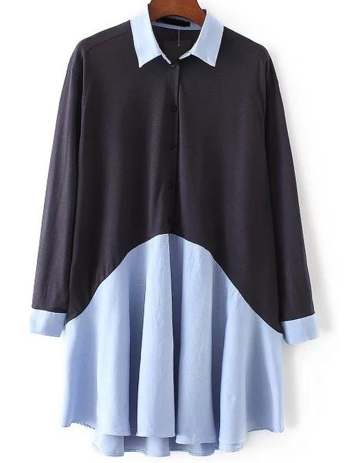 Shein Color Block Button Dip Hem Shirt Dress
