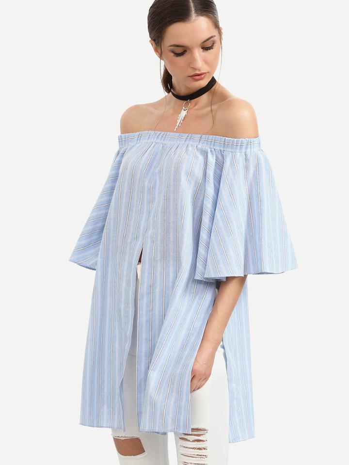 Shein Bardot Split Front Striped Top