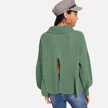 Shein Batwing Sleeve Split Back Sweater