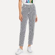 Shein Button Fly Striped Print Pants