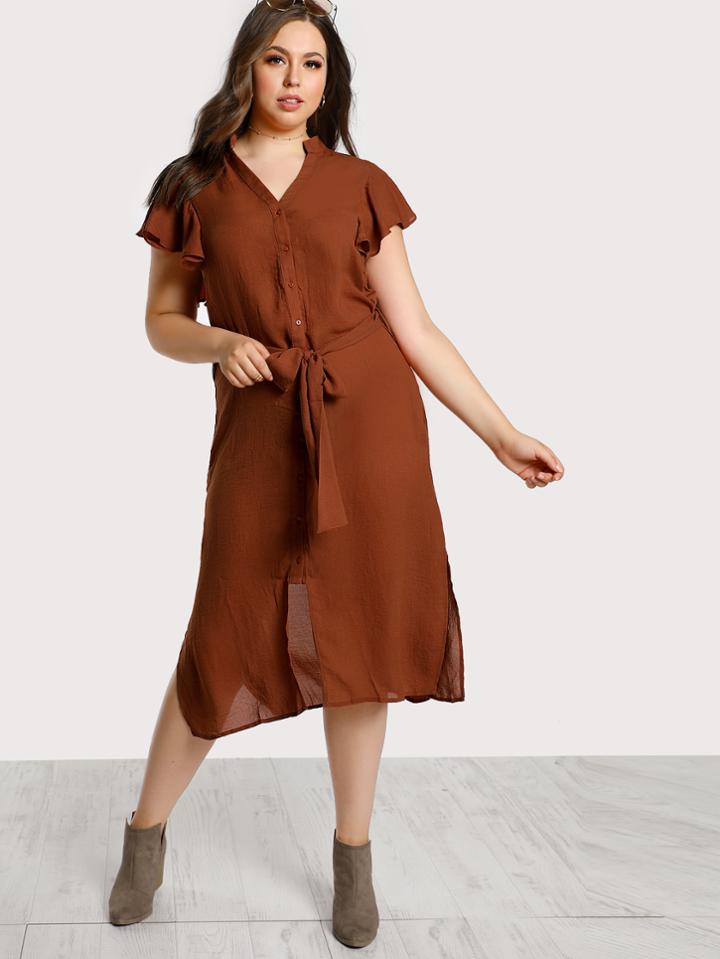 Shein Self Tie Side Slit Shirt Dress