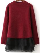 Shein Burgundy Crew Neck Sweater With Layered Tank Dress