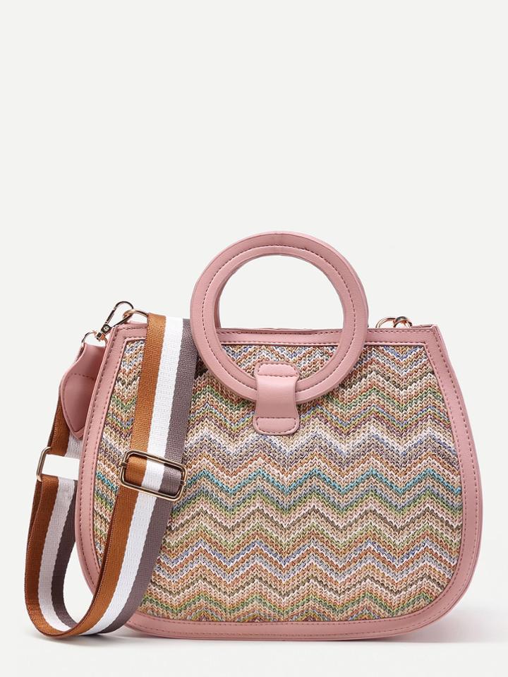 Shein Chevron Woven Shoulder Bag With Ring Handle