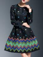 Shein Black Embroidered Jacquard A-line Dress