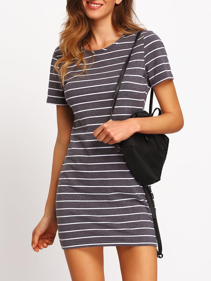 Shein Contrast Striped Casual T-shirt Dress