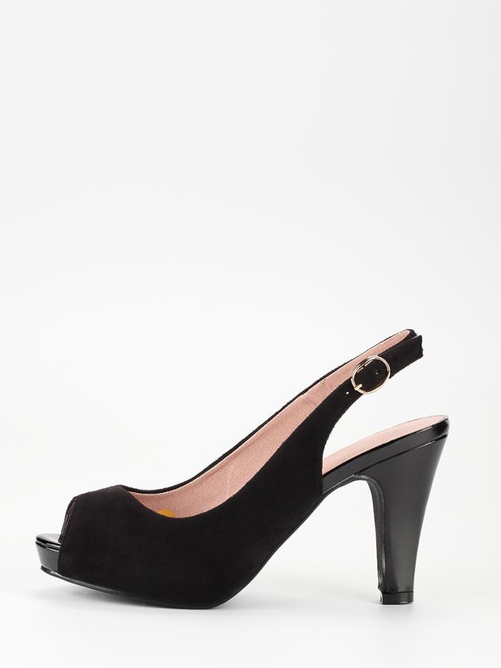 Shein Faux Suede Peep Toe Slingback Pumps - Black