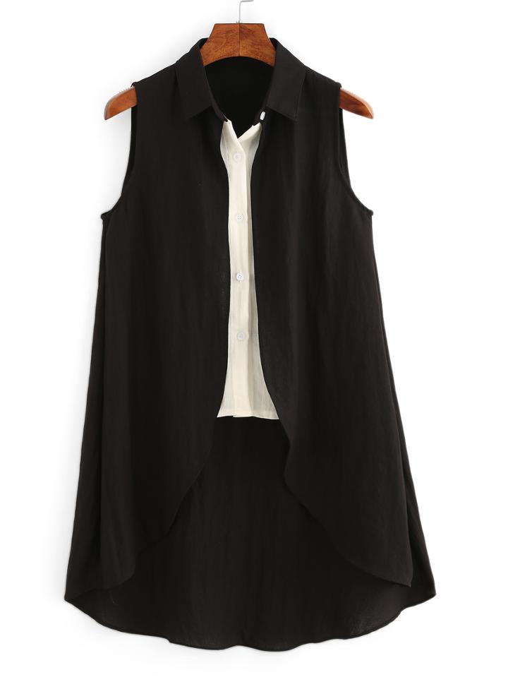Shein Contrast 2 In 1 Sleeveless Long Blouse