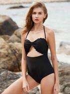 Shein Scalloped Trim High Waist Halter Bikini Set