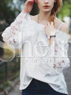 Shein White Off The Shoulder Lace Sleeve Blouse