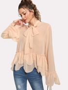 Shein Fluted Sleeve Tie Neck Blouse