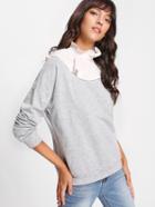 Shein Contrast Frill Collar Marled Pullover