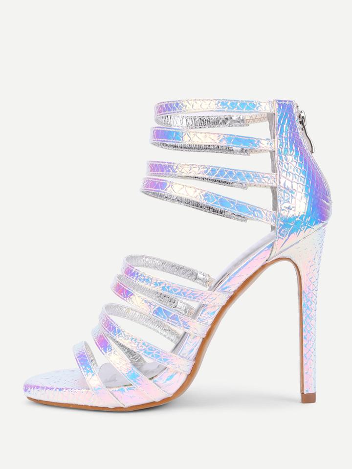 Shein Back Zipper Strappy Stiletto Heels