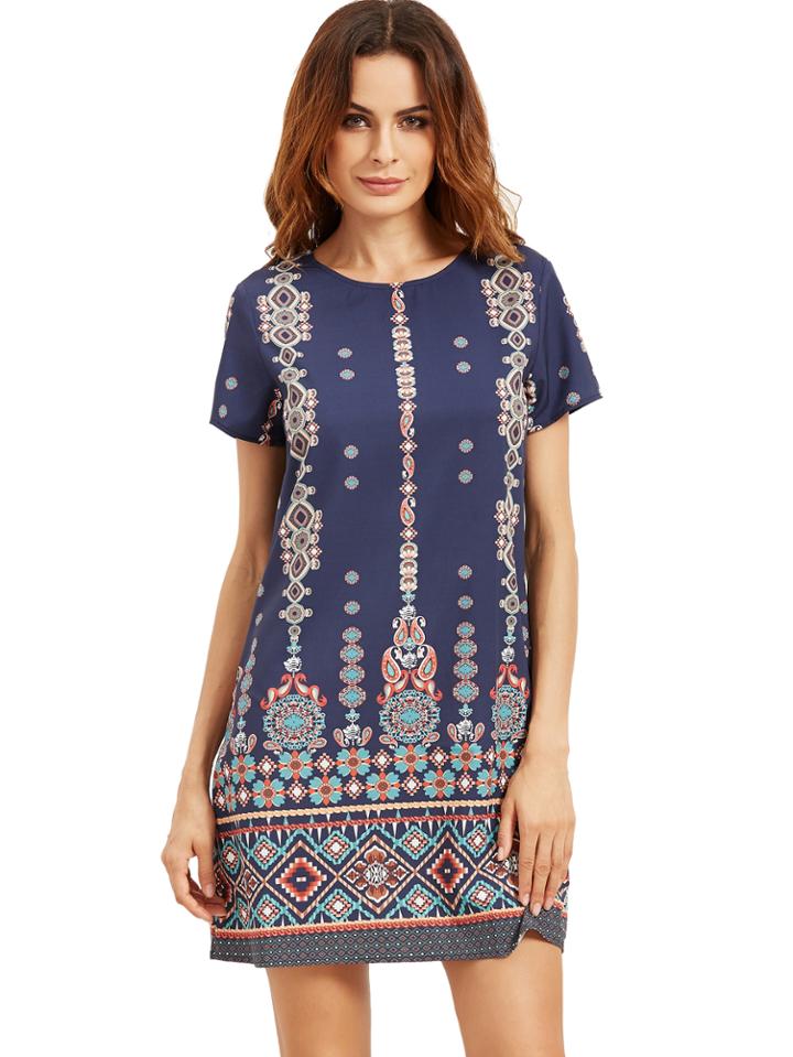 Shein Aztec Print Short Sleeve Shift Dress
