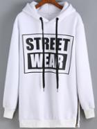 Shein White Hooded Street Wear Print Sweatshirt