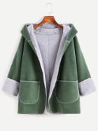 Shein Green Dual Pocket Front Sherpa Lined Hooded Coat