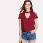 Shein Pearl Detail Cut Out Sleeve Choker Neck Top