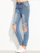 Shein Blue Knee Ripped Skinny Jeans