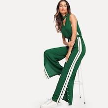 Shein Studded Split Side Striped Shell Jumpsuit