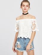 Shein Floral Lace Overlay Scalloped Bardot Top