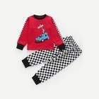 Shein Toddler Boys Car Print Top & Checkerboard Pants