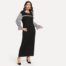Shein Gingham Contrast Flounce Sleeve Longline Dress