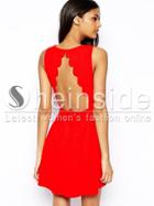 Shein Red Sleeveless Open Scallop Back Pleated Dress