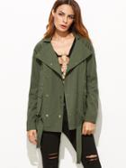Shein Olive Green Raglan Sleeve Belted Hem Utility Jacket