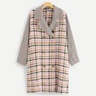 Shein Plus Notch Collar Double Breasted Placket Plaid Coat