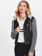 Shein Contrast Knitting Sleeve Denim Jacket