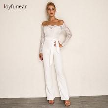 Shein Eyelash Lace Overlay Self Belted Jumpsuit