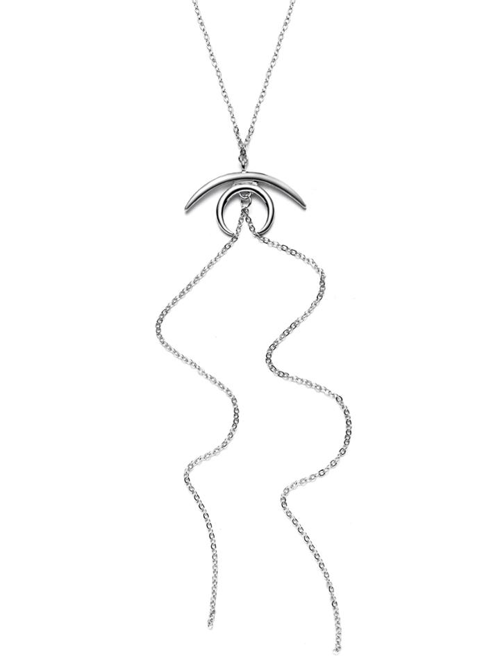 Shein Silver Crescent Pendant Boho Link Necklace