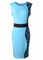 Rosewe Latest Round Neck Sleeveless Knee Length Dress Blue