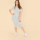 Shein Plus Mock Neck Crop Grid Tee & Skirt Set