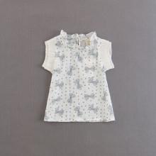 Shein Girls Bow Print Pleated Cuff Top