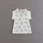 Shein Girls Bow Print Pleated Cuff Top