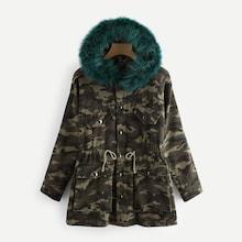 Shein Camo Parka Coat With Faux Fur Trim Hood