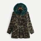 Shein Camo Parka Coat With Faux Fur Trim Hood