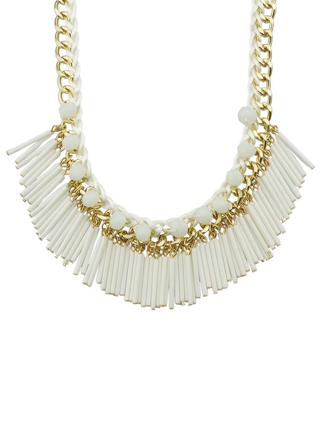 Shein White Long Resin Tassel Statement Female Necklace