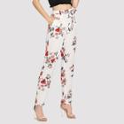 Shein Self Belted Floral Print Textured Pants