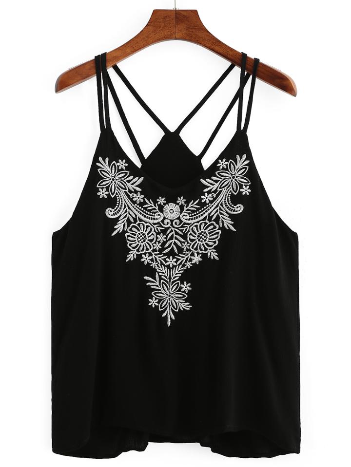 Shein Embroidered Neckline Stappy Cami Top