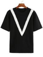 Shein Contrast V Pattern Black T-shirt