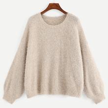 Shein Drop Shoulder Solid Fuzzy Sweater