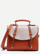 Shein Camel Contrast Flap Dual Strap Front Satchel Bag