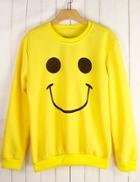 Shein Yellow Round Neck Smile Print Sweatshirt