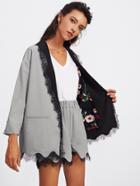 Shein Contrast Scallop Eyelash Lace Blazer With Shorts