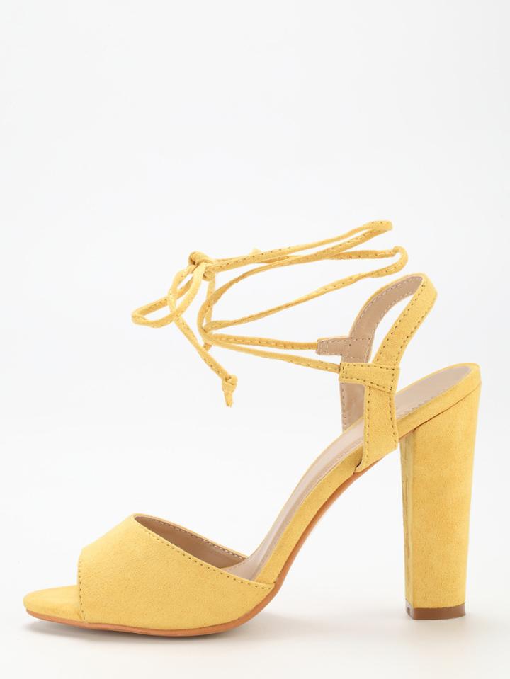 Shein Yellow Ankle Lace-up Block Heel Sandals