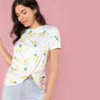 Shein Lemon Print Twist Hem T-shirt